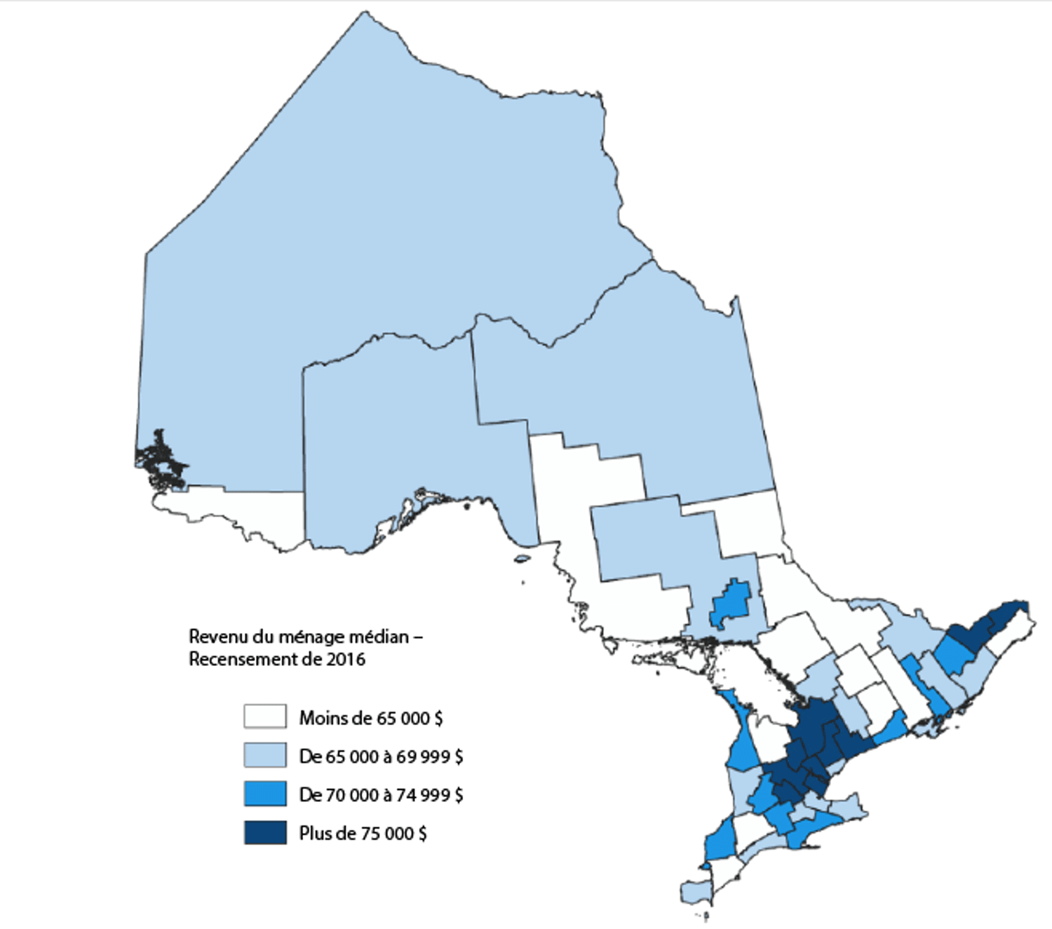 B.1 Revenu du ménage médian pour chaque division de recensement en Ontario