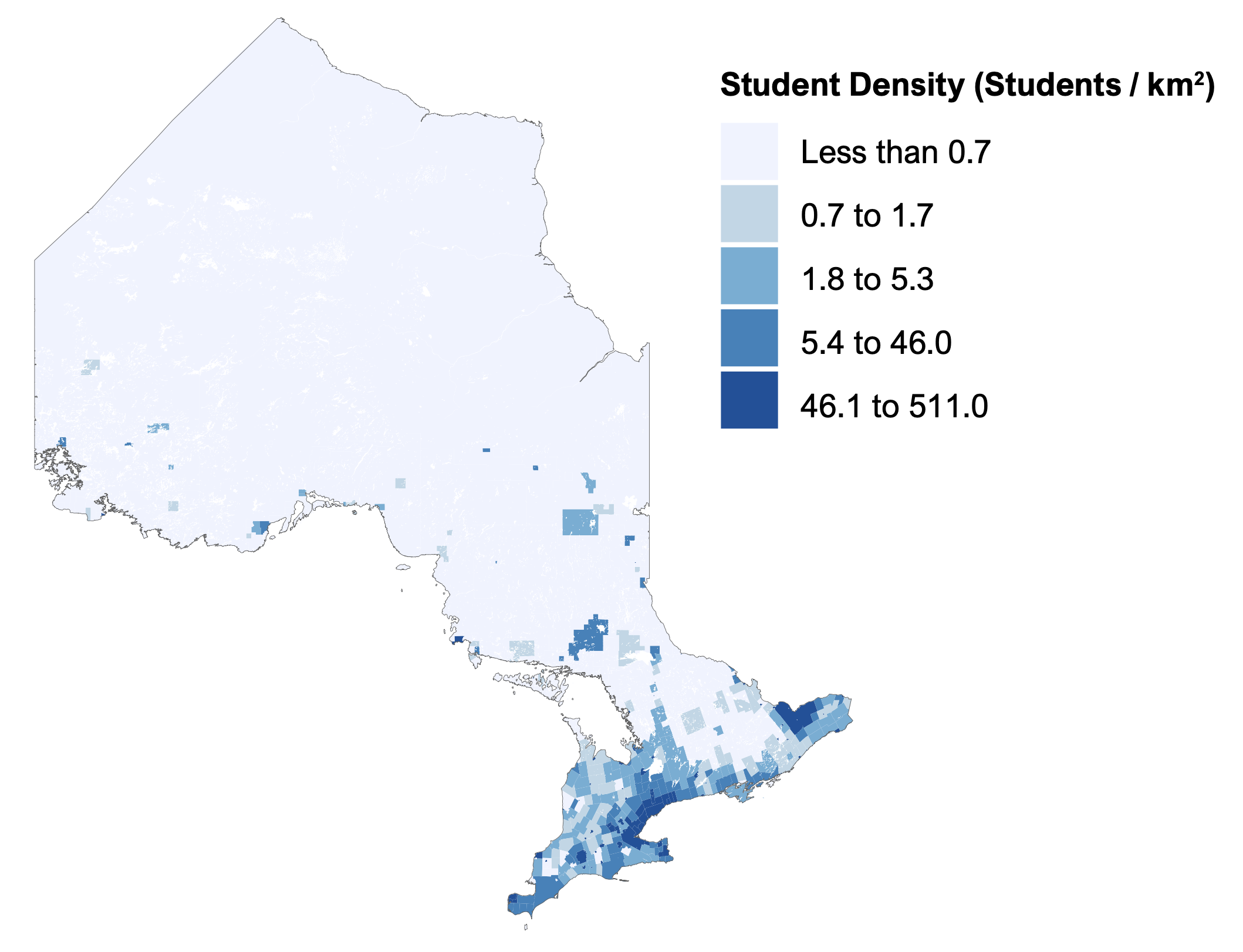 Figure 3.1 shows where students in Ontario are concentrated. The FAO estimates that one million students or 51.3 per cent of all students lived in the Greater Toronto and Hamilton Area (GTHA) in 2021, and an additional 154,000 (7.7 per cent) lived in Ottawa.